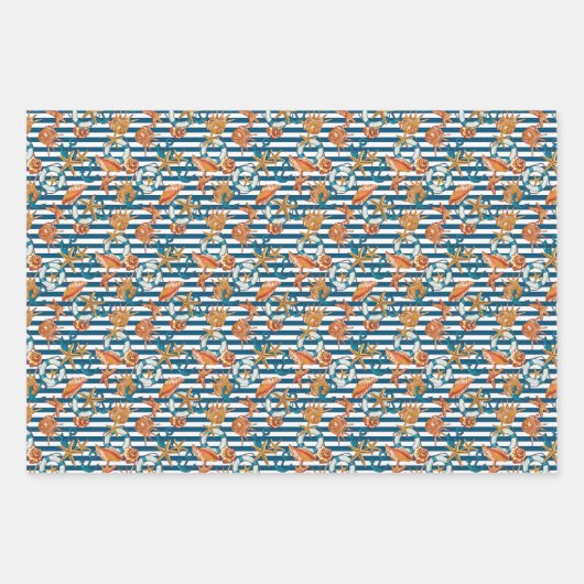 Zeeplanken en ankerpatroon inpakpapier vel (Voorkant 3)