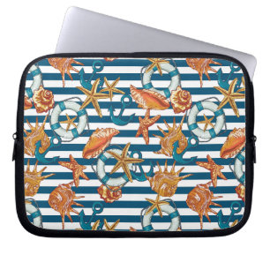 Zeeplanken en ankerpatroon laptop sleeve