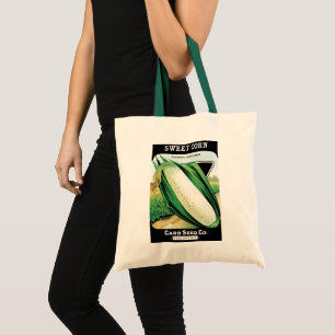  zeeppaket met label kunst, zoete witte corn tote bag