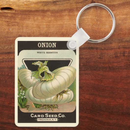 zeeppaketiket Art White Bermuda Onions Sleutelhanger (Achterkant)