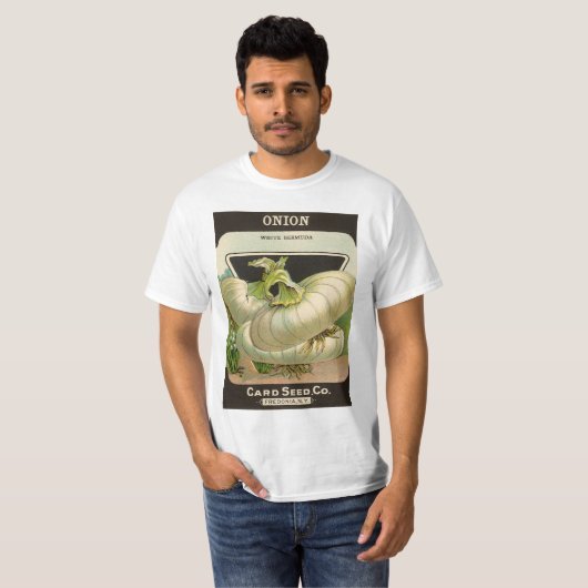  zeeppaketiket Art White Bermuda Onions T-shirt (Voorkant volledig)