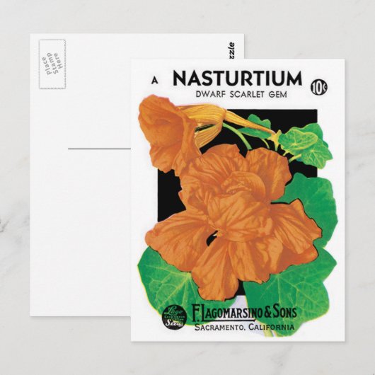 zeepverpakkingslabel kunst, Nasturtium bloemen Briefkaart (Voorkant / Achterkant)
