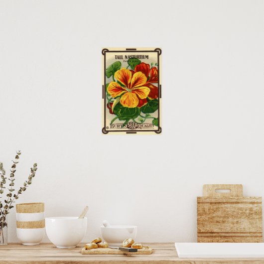  zeepverpakkingslabel kunst, Nasturtium bloemen Poster (Keuken)