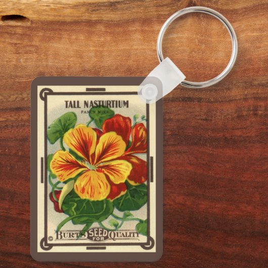  zeepverpakkingslabel kunst, Nasturtium bloemen Sleutelhanger (Achterkant)