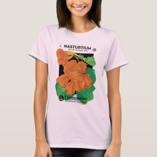  zeepverpakkingslabel kunst, Nasturtium bloemen T-shirt (Voorkant)
