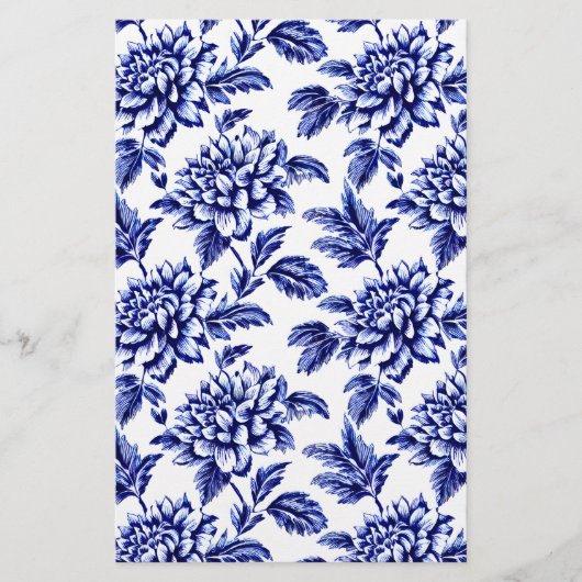 Zeepverpakkingspapier - blauwe en witte dahlia's flyer (Voorkant)