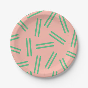 Zeer 80s Retro Patroon Blush Roze Helder Groen Papieren Bordje