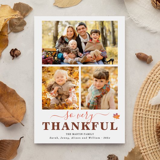 Zeer bedankt Thanksgiving voor drie foto's collage Feestdagenkaart
