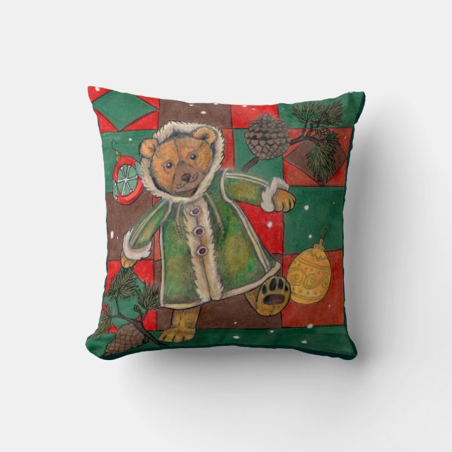 Zeer beige Kerstduitse Bear Pillow Kussen (Voorkant)