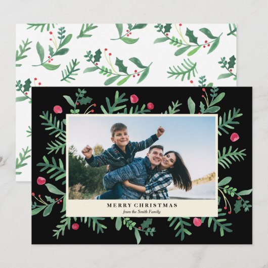 Zeer Berry Merry Waterverf met kerstmis | Kerstmis Feestdagenkaart (Voorkant / Achterkant)