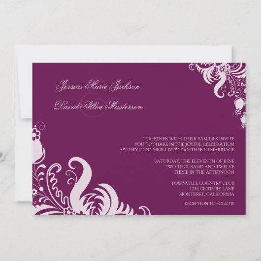 Zeer berry Paarse Floral Accent Wedding Kaart (Voorkant)