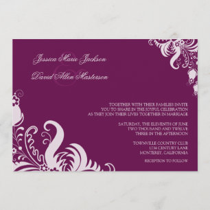 Zeer berry Paarse Floral Accent Wedding Kaart