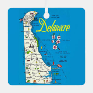 Zeer Blauwe Delaware Kaart Metalen Ornament