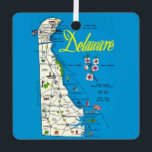 Zeer blauwe kaart van Delaware Metalen Ornament<br><div class="desc">Een kleurrijke  briefkaart kaart van de staat Delaware herbestemd!</div>