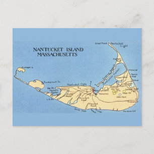Zeer Blauwe Nantucket Eiland Kaart Ansichtkaart