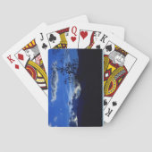 Zeer blauwe ritgebergte die kaarten afspeelt (Achterkant)