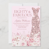 Zeer Blush Bloem Roze Gouden Jurk 80ste Verjaardag Kaart (Voorkant)
