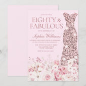 Zeer Blush Bloem Roze Gouden Jurk 80ste Verjaardag Kaart (Voorkant / Achterkant)