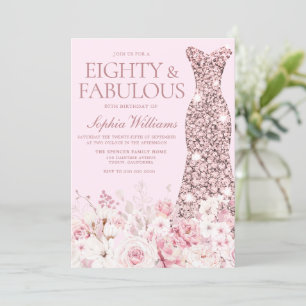 Zeer Blush Bloem Roze Gouden Jurk 80ste Verjaardag Kaart