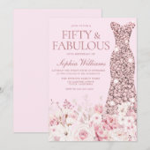 Zeer Blush Floral Roos Gold Dress 50th Birthday Kaart (Voorkant / Achterkant)