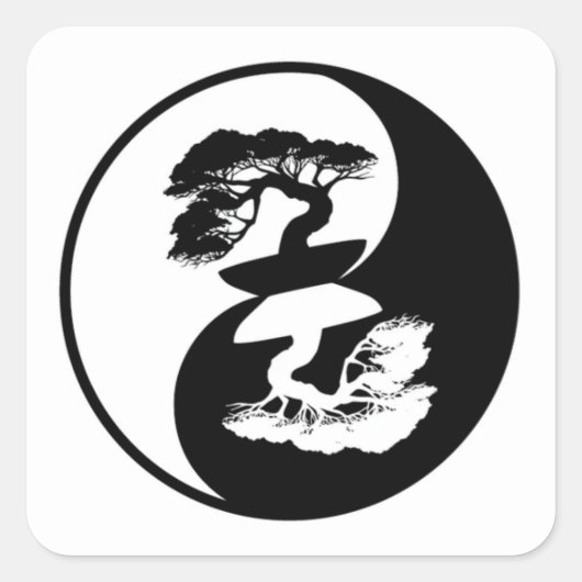 Zeer bonte Yin en Yang Bonsai-boom Vierkante Sticker (Voorkant)