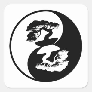 Zeer bonte Yin en Yang Bonsai-boom Vierkante Sticker