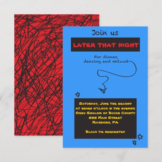 ZEER CASUAL Bar Bat Mitzvah Party Kaart (Voorkant / Achterkant)