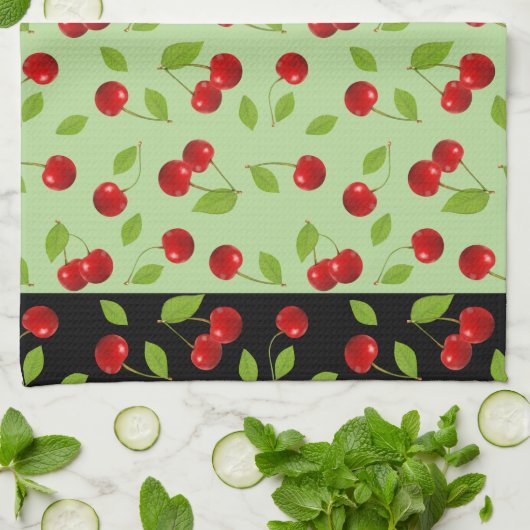 Zeer Cherry Dishtowel - groen Theedoek (Gevouwen)