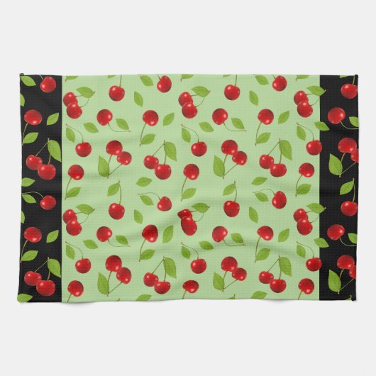 Zeer Cherry Dishtowel - groen Theedoek (Horizontaal)