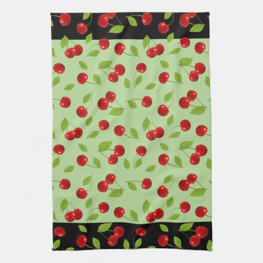 Zeer Cherry Dishtowel - groen Theedoek (Verticaal)