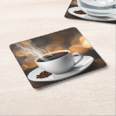 Zeer Cool AI Generated Cup van Steaming Coffee Kartonnen Onderzetters (Schuin)