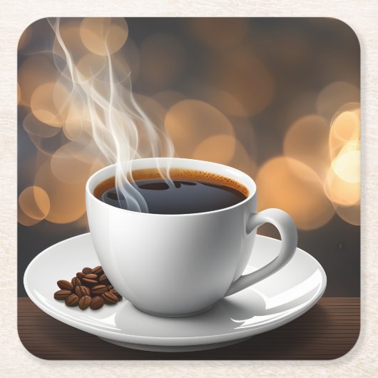 Zeer Cool AI Generated Cup van Steaming Coffee Kartonnen Onderzetters (Voorkant)