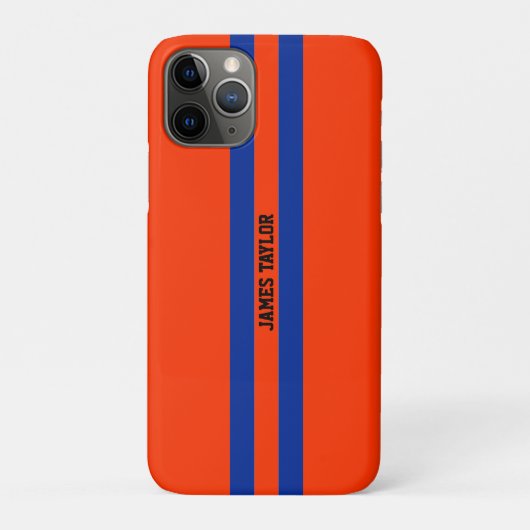 Zeer Cool Blauw en Oranje Racing Strepen Monogram Case-Mate iPhone Case (Achterkant)