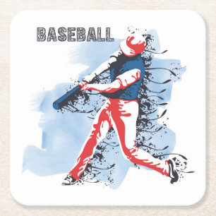 Zeer Cool en Kleurrijke Baseball Speler Swinging Kartonnen Onderzetters