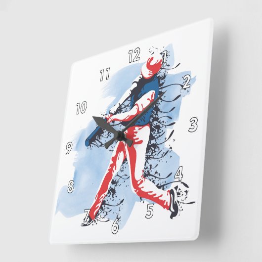 Zeer Cool en Kleurrijke Baseball Speler Swinging Vierkante Klok (Hoek)