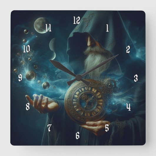Zeer Cool en Mysterieuze Wizard of Time Vierkante Klok (Voorkant)