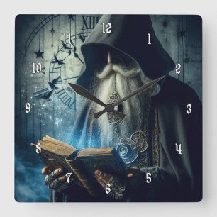 Zeer Cool en Mysterieuze Wizard of Time Vierkante Klok