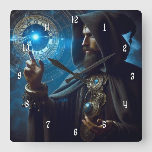 Zeer Cool en Mysterieuze Wizard of Time Vierkante Klok (Voorkant)