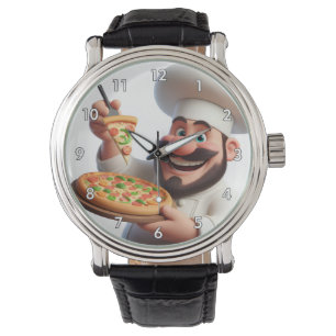 Zeer Cool & Kleurrijke Pizza Guy met Pizza Horloge