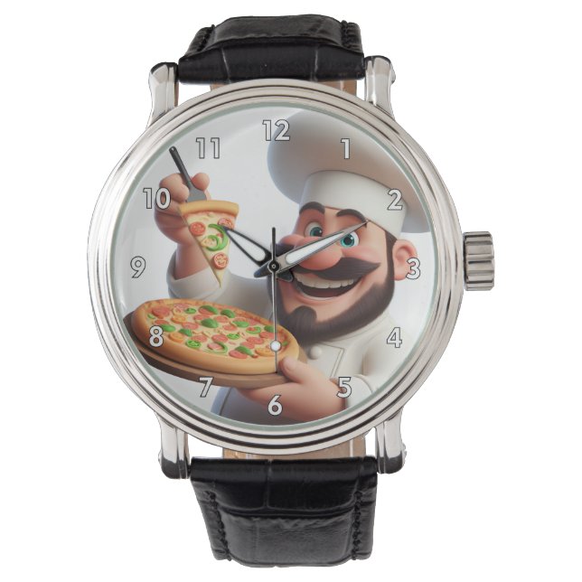 Zeer Cool & Kleurrijke Pizza Guy met Pizza Horloge (Voorkant)