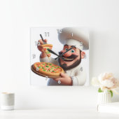 Zeer Cool & Kleurrijke Pizza Guy met Pizza Vierkante Klok (Huis)