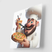 Zeer Cool & Kleurrijke Pizza Guy met Pizza Vierkante Klok (Hoek)