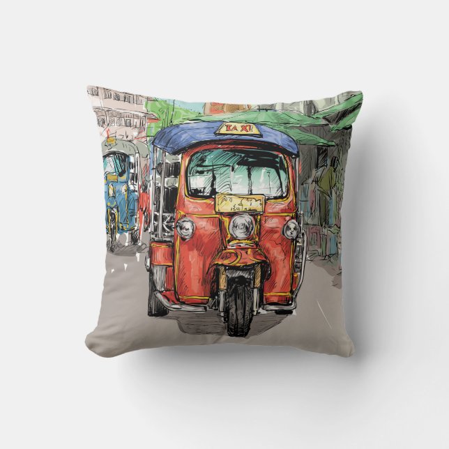 Zeer Cool Stads Taxi Schets Tekening Kussen (Voorkant)