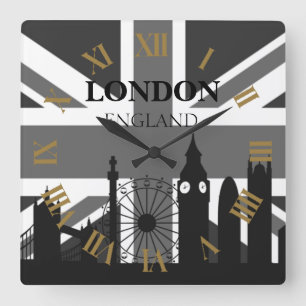 Zeer Cool Trendy Zwart Grijs London Union Jack Vierkante Klok