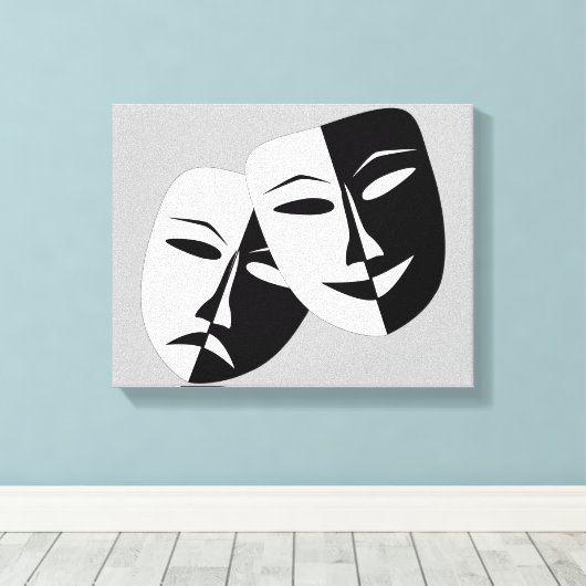 Zeer coole comedy- en tragische theatermaskers canvas afdruk (Insitu (Houten vloer))
