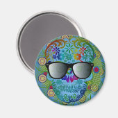 Zeer coole, kleurrijke schedel met bril magneet (Voorkant / Achterkant)