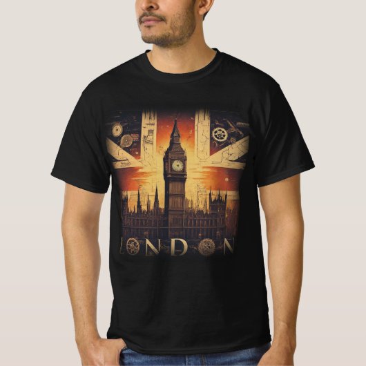 Zeer coole Union Jack Steampunk Futuristische Lond T-shirt (Voorkant)
