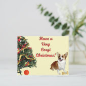 Zeer Corgi Christmas Smiling Dott Geel Briefkaart (Staand voorkant)