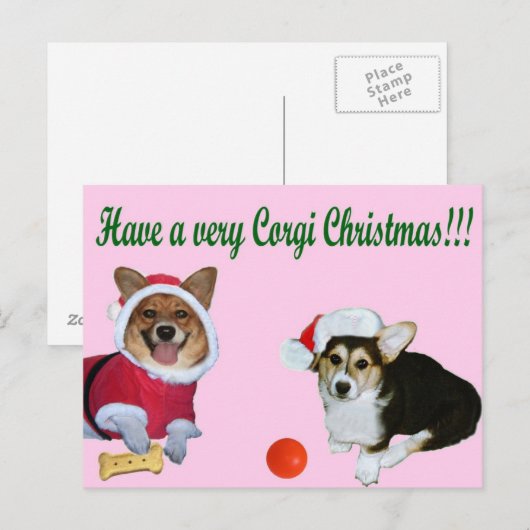 Zeer Corgi Kerstmis het Roze Briefkaart van M & (Voorkant / Achterkant)