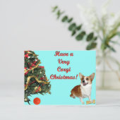 Zeer Corgi Kerstmis-SmilingDott Turkooise Postcar Feestdagenkaart (Staand voorkant)